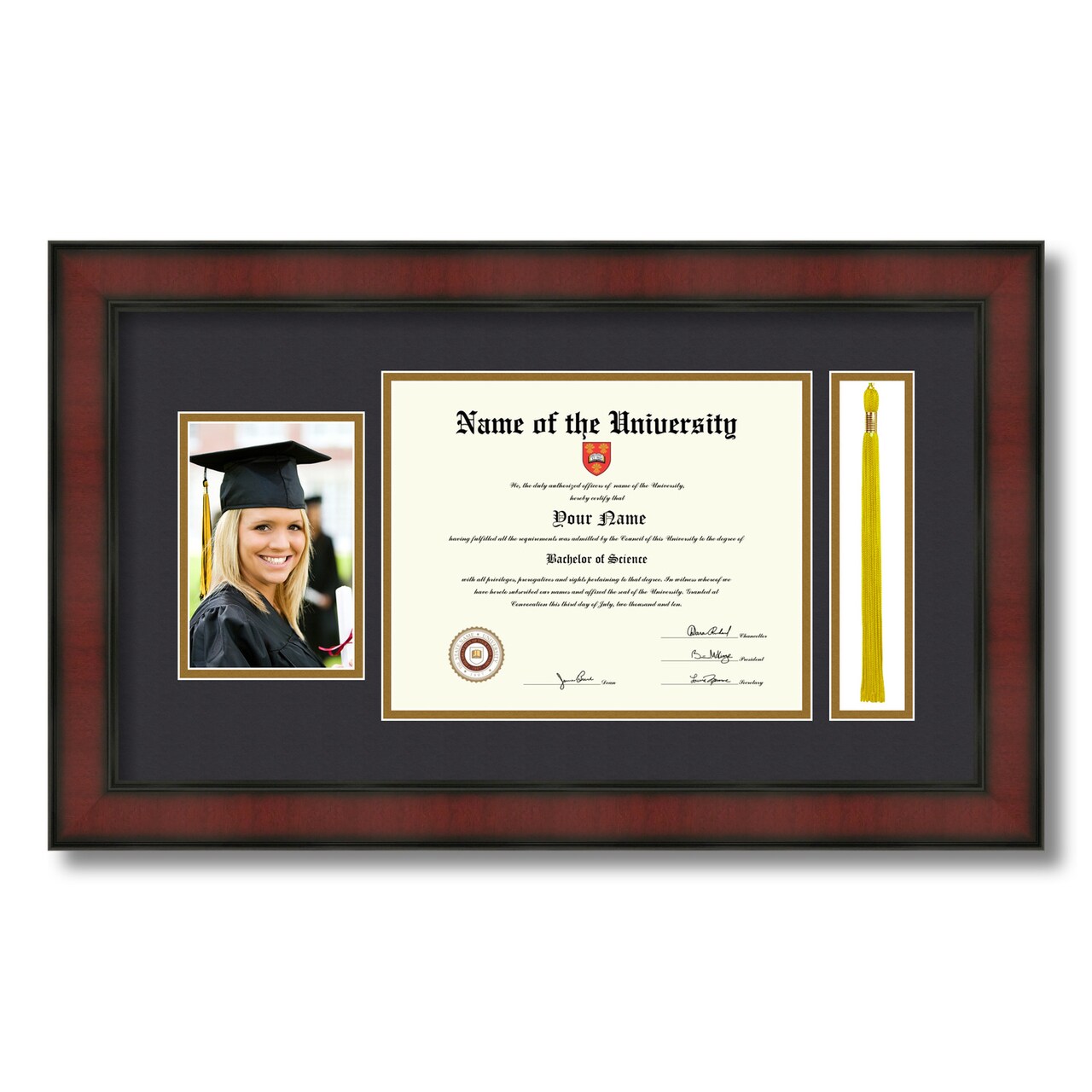 ArtToFrames 8x10 inch Diploma Frame with 4x6 Inch Image Opening and Tassel Opening - Framed with Black and Gold Mats, Comes with Regular Acrylic and Sawtooth Hanger for Wall Hanging (DIT-8x10)